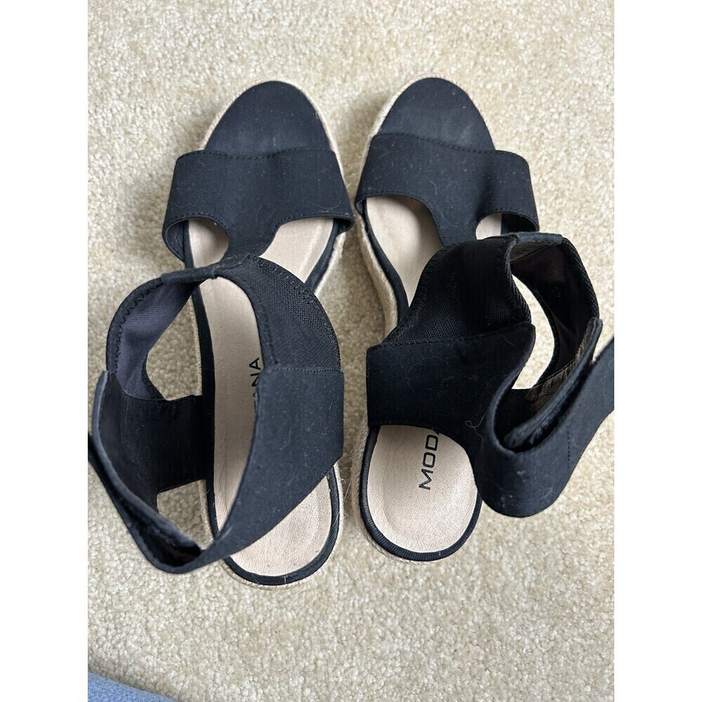 MODA SPANA Espadrilles Wedge Sandal Black Womens 8.5 Slingback Shoes Peep Toe - Picture 3 of 11